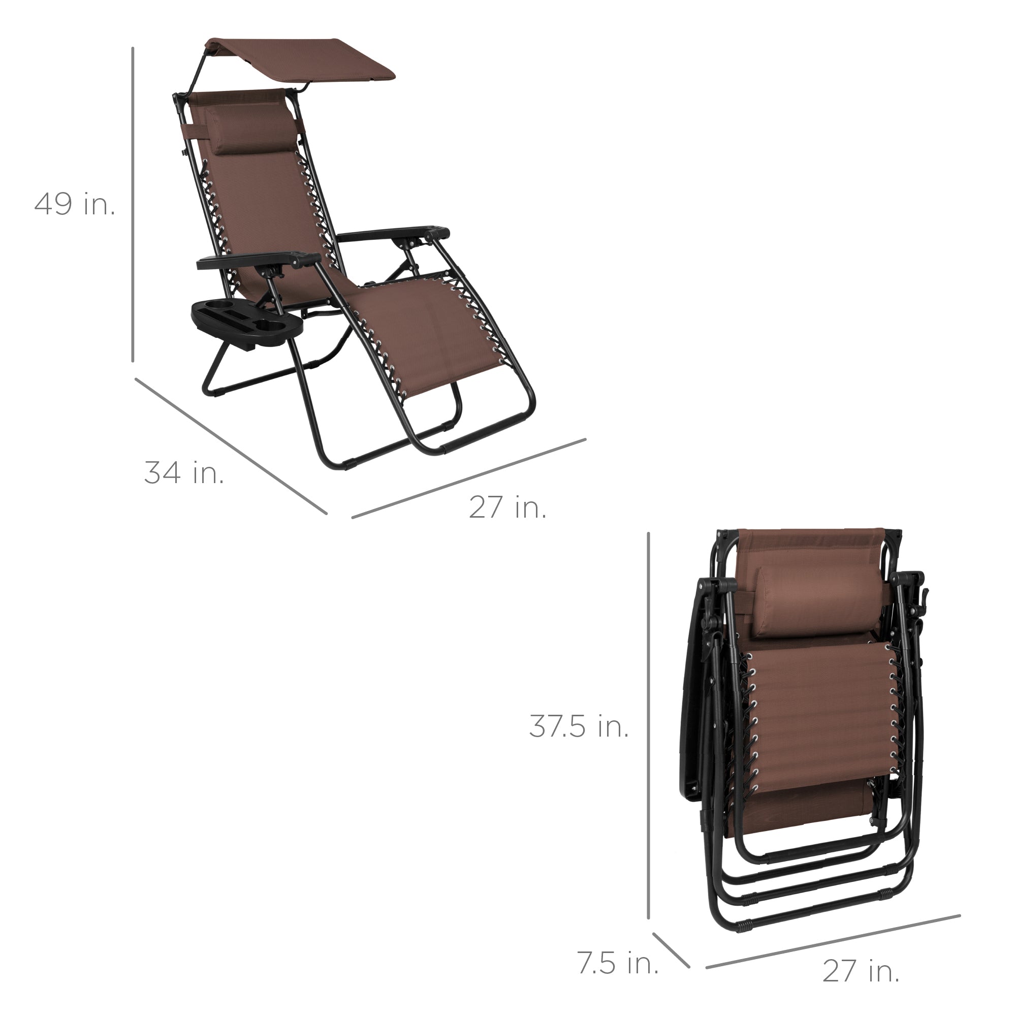 Foldable Zero-Gravity Patio Recliner with Canopy and Side Tray – The Ultimate Outdoor Lounge Chair