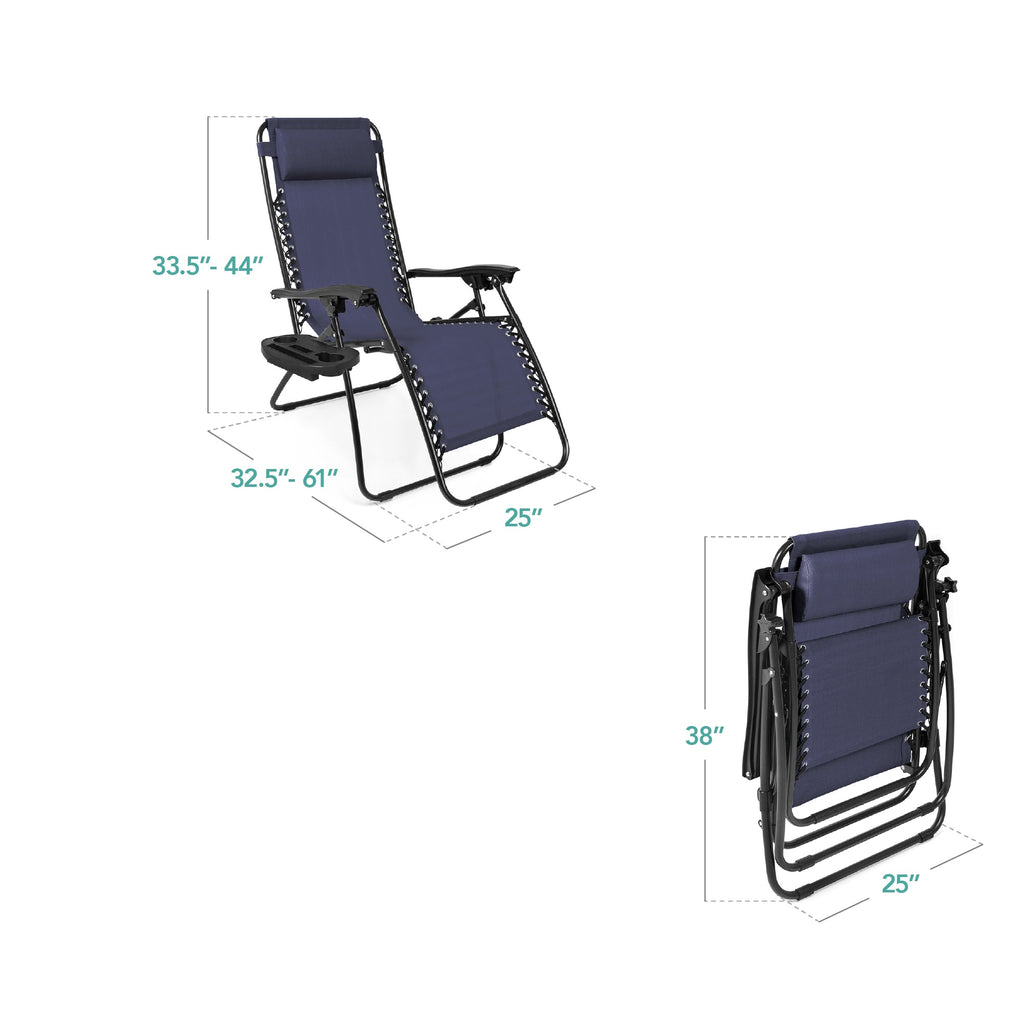 Zero Gravity Recliner Chairs - Set of 2 with Cup Holder Trays