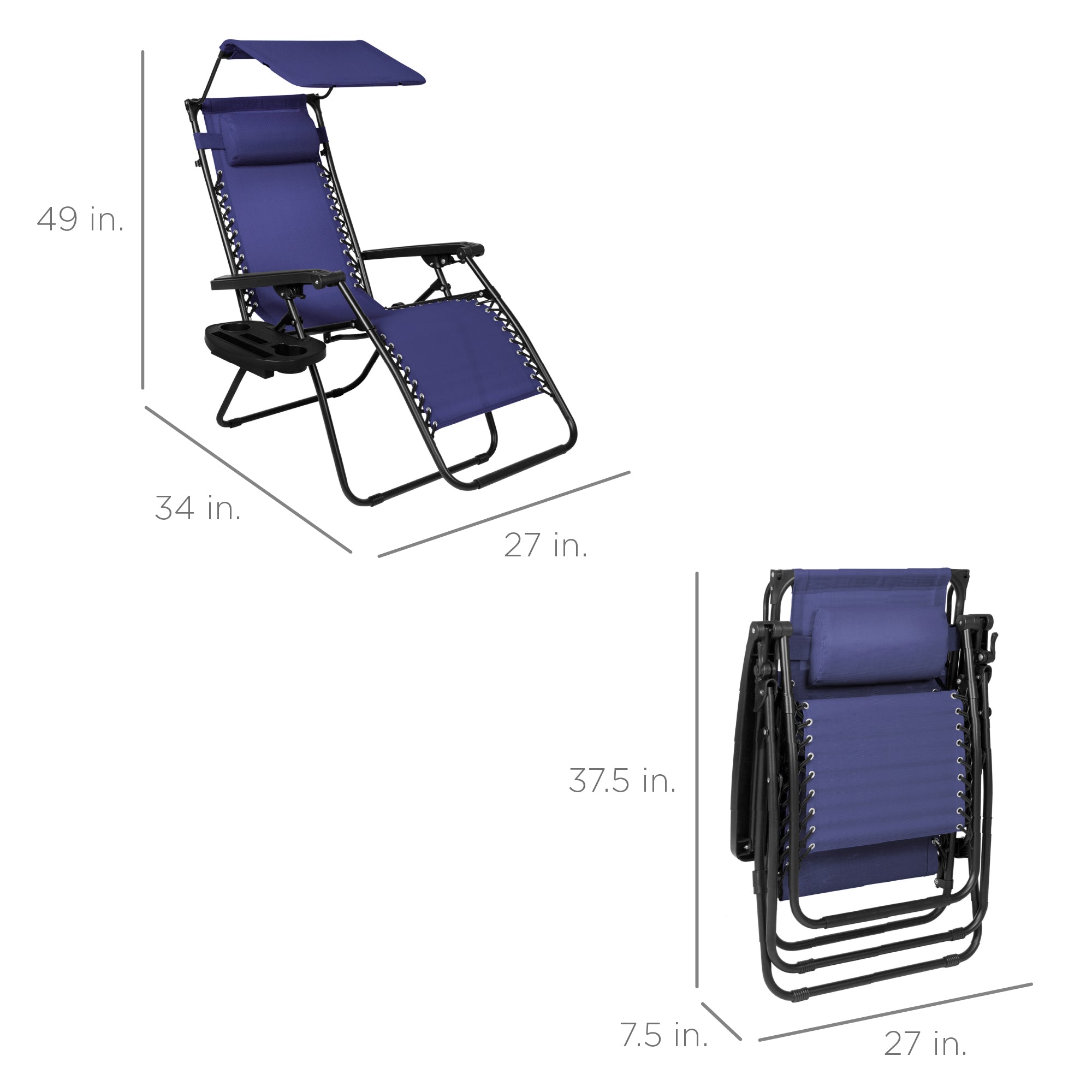 Foldable Zero-Gravity Patio Recliner with Canopy and Side Tray – The Ultimate Outdoor Lounge Chair