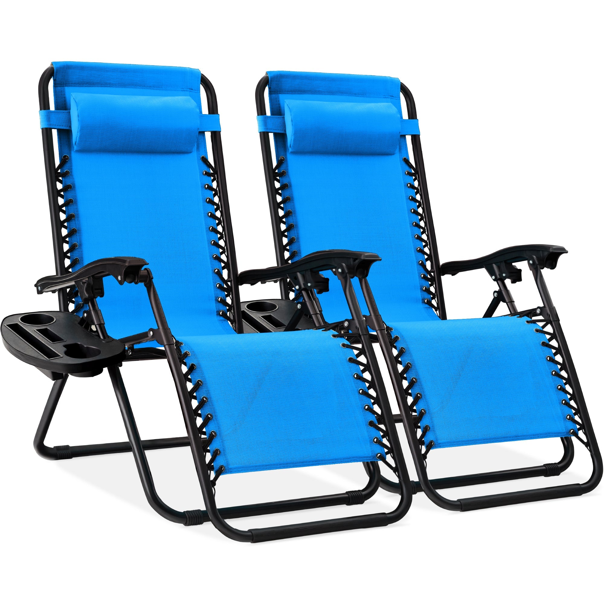 Pair of Adjustable Zero-Gravity Patio Recliners with Cup Holders