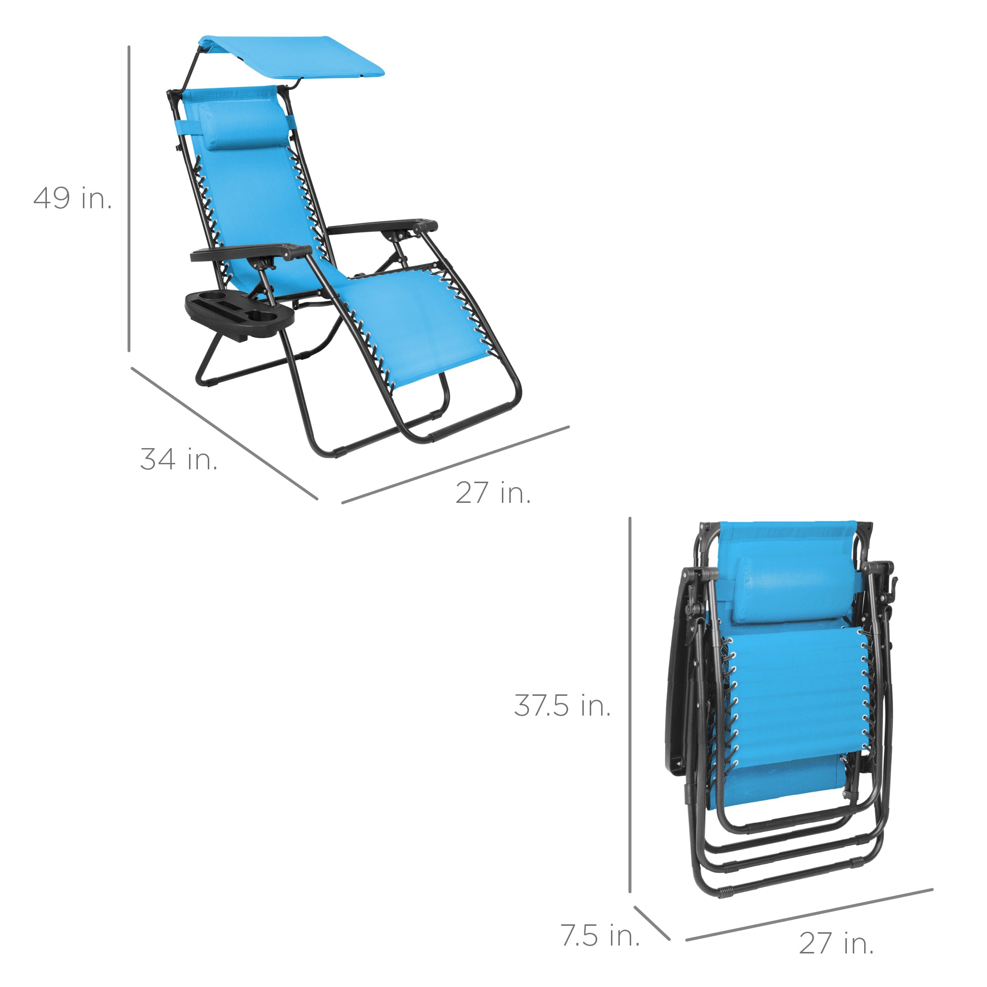 Foldable Zero-Gravity Patio Recliner with Canopy and Side Tray – The Ultimate Outdoor Lounge Chair