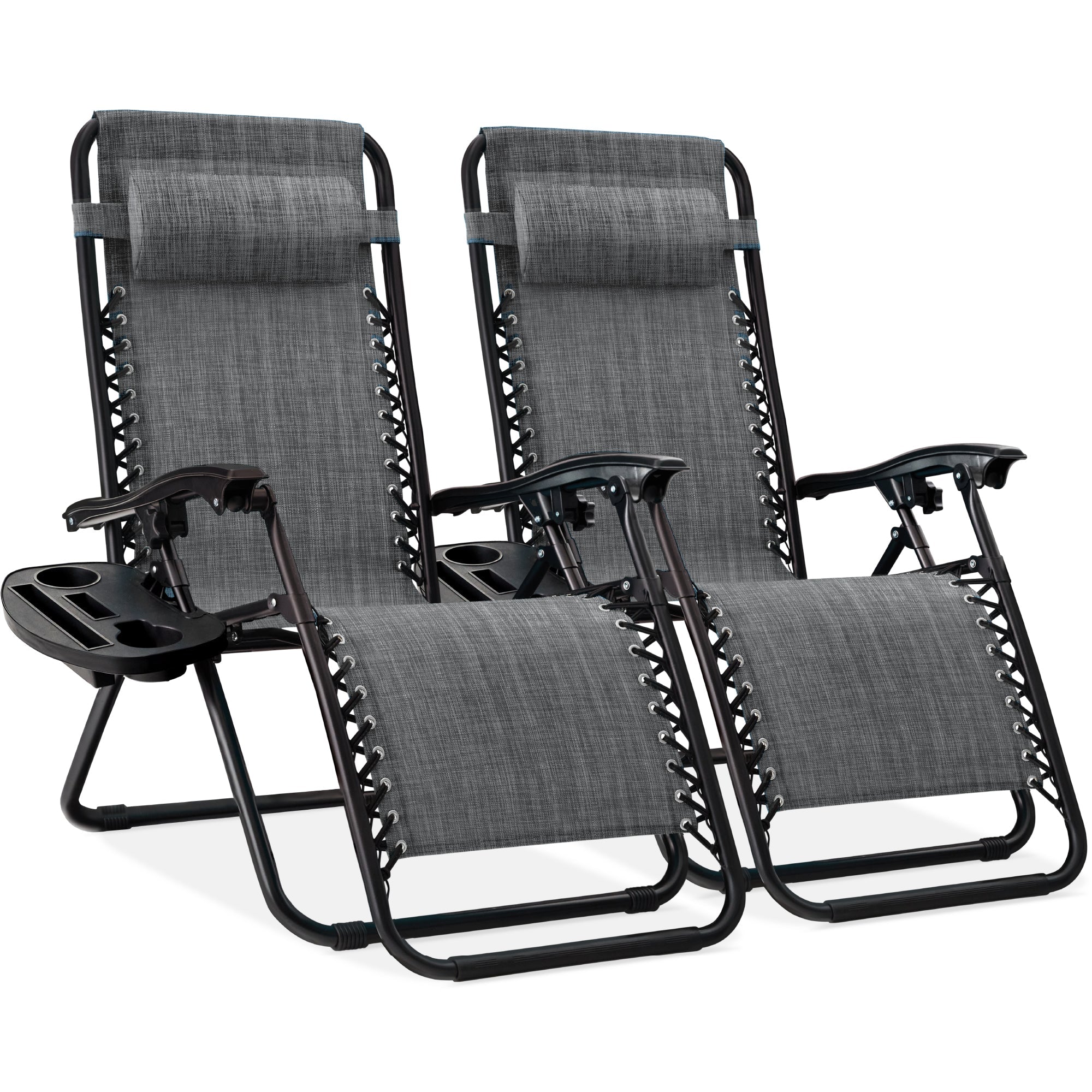 Pair of Adjustable Zero-Gravity Patio Recliners with Cup Holders
