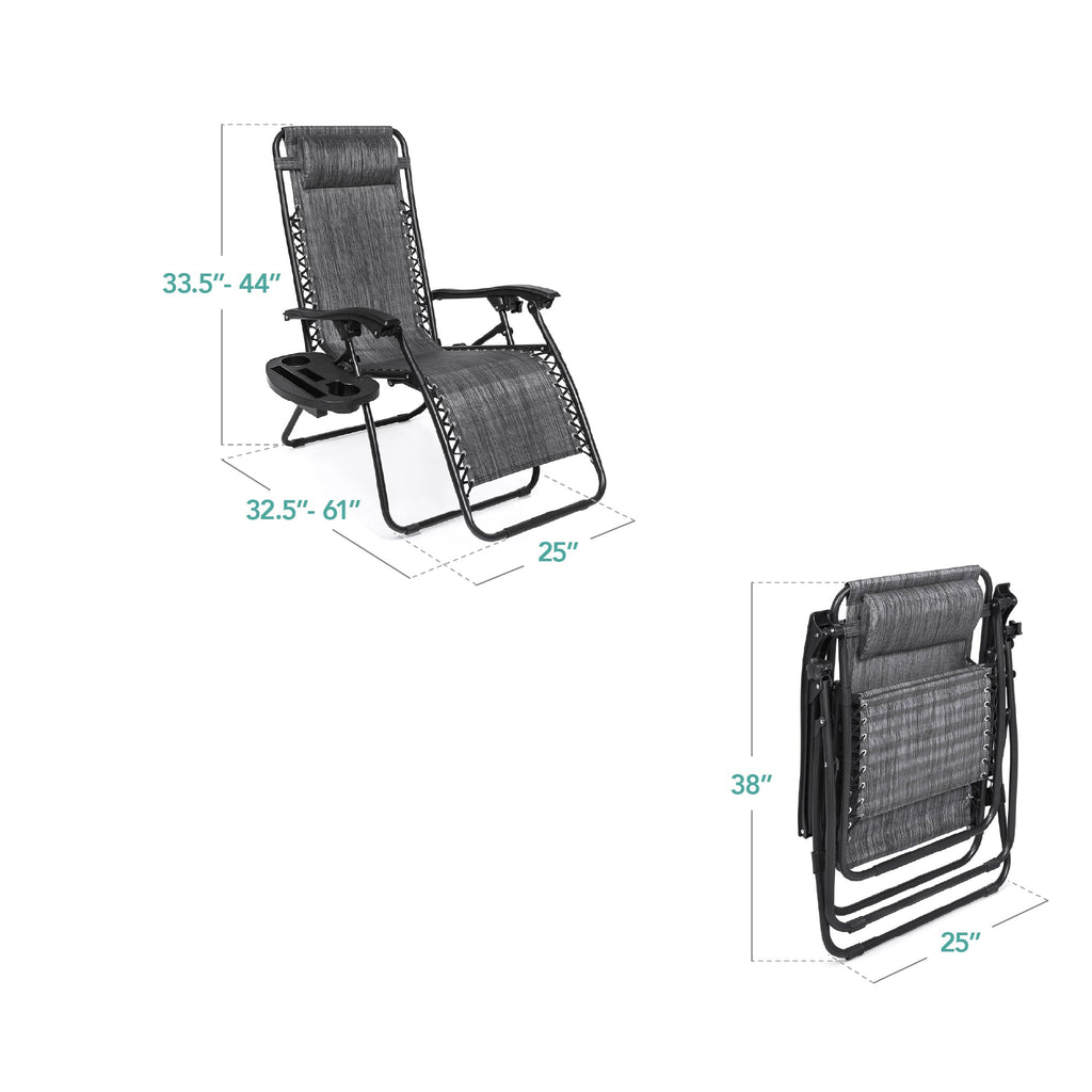 Zero Gravity Recliner Chairs - Set of 2 with Cup Holder Trays