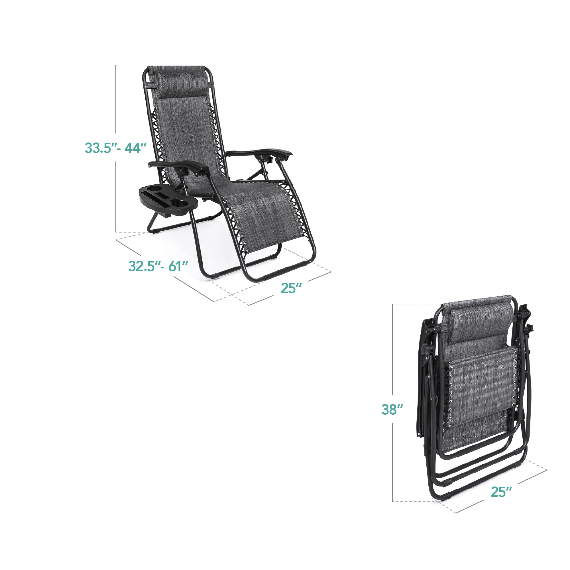 Zero Gravity Recliner Chairs - Set of 2 with Cup Holder Trays
