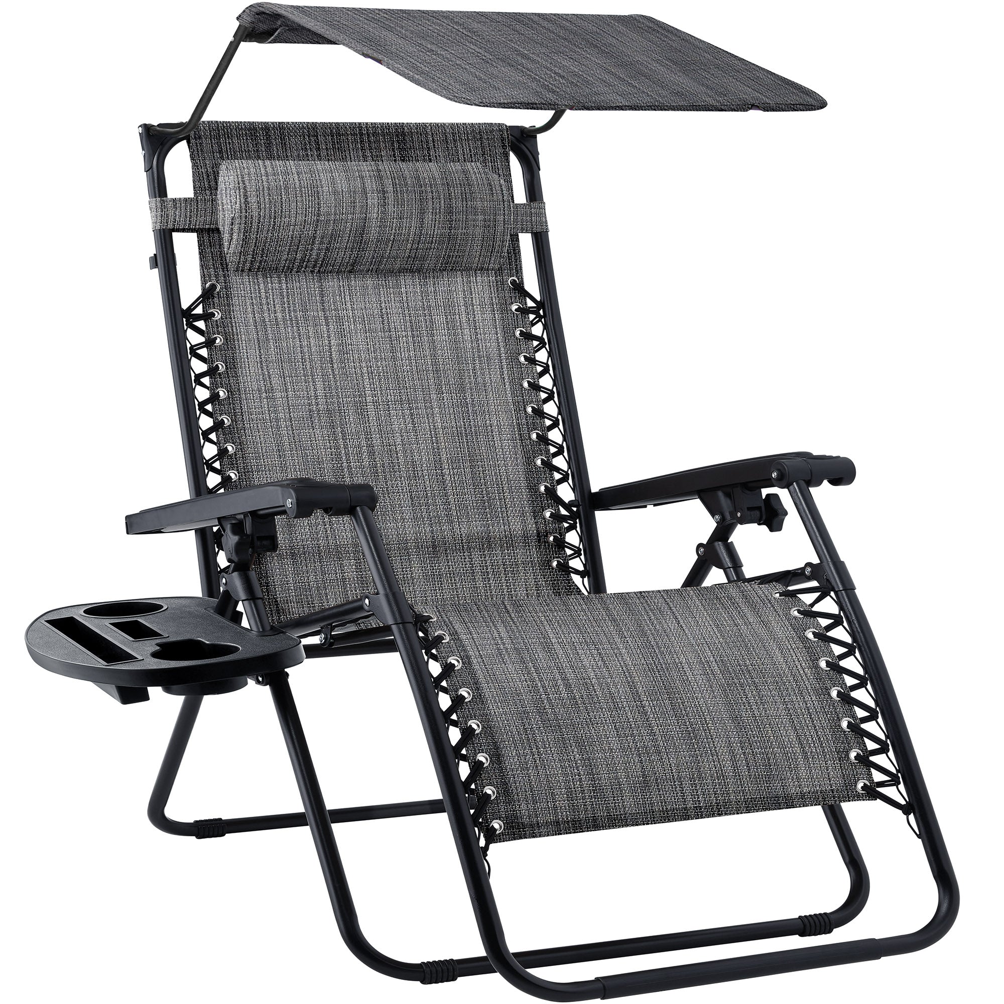 Foldable Zero-Gravity Patio Recliner with Canopy and Side Tray – The Ultimate Outdoor Lounge Chair