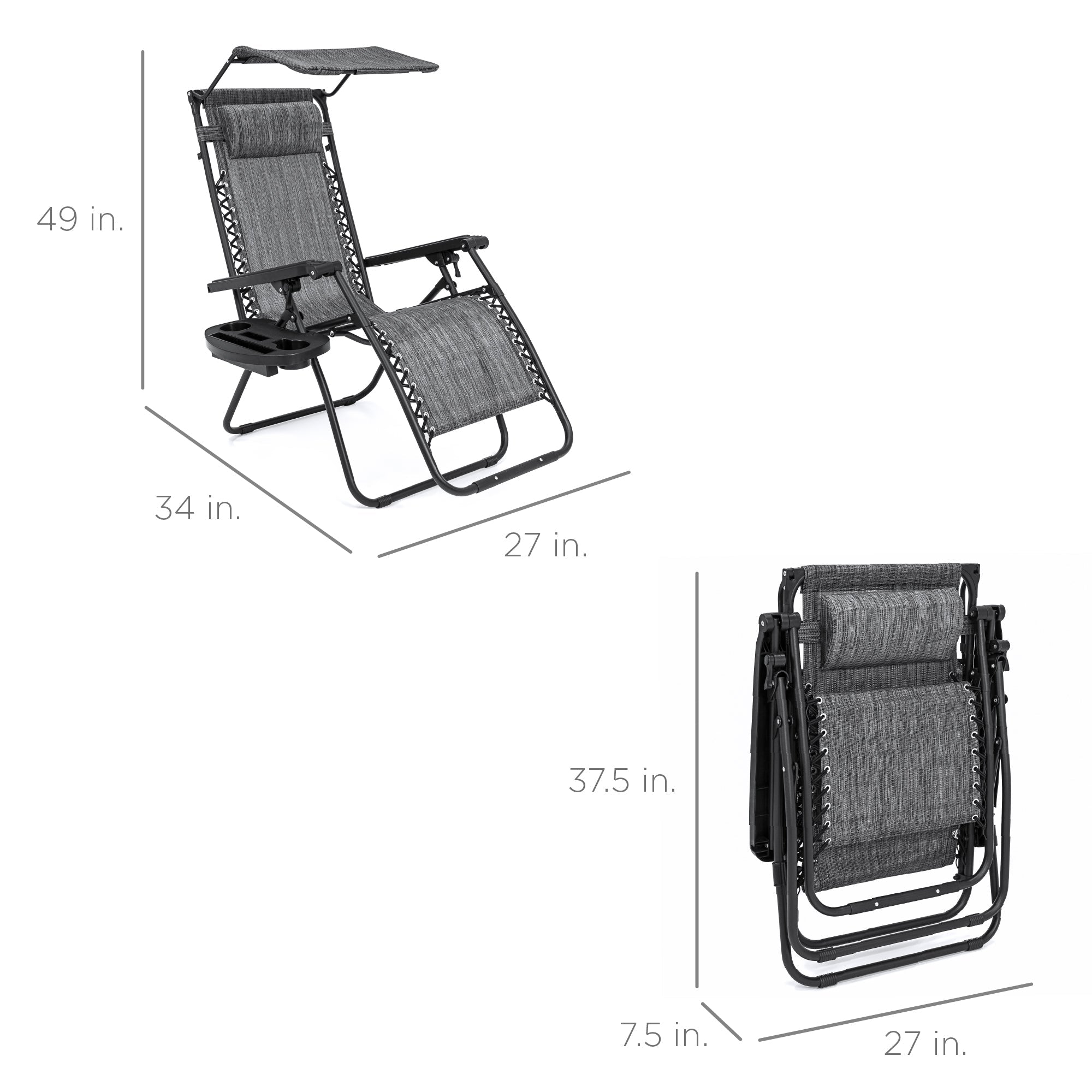 Foldable Zero-Gravity Patio Recliner with Canopy and Side Tray – The Ultimate Outdoor Lounge Chair