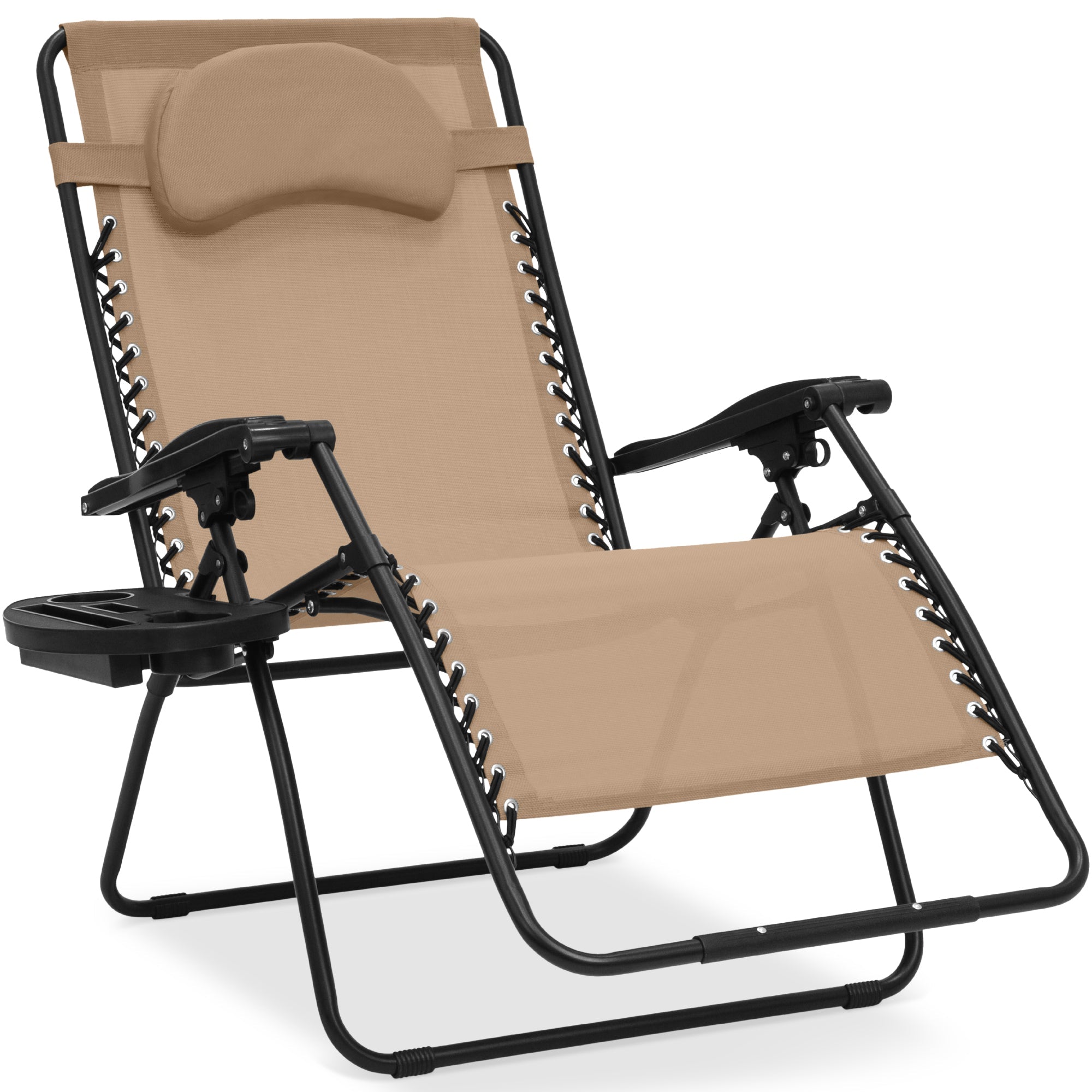 Oversized Zero-Gravity Recliner Lounger with Cup Holder and Plush Pillow