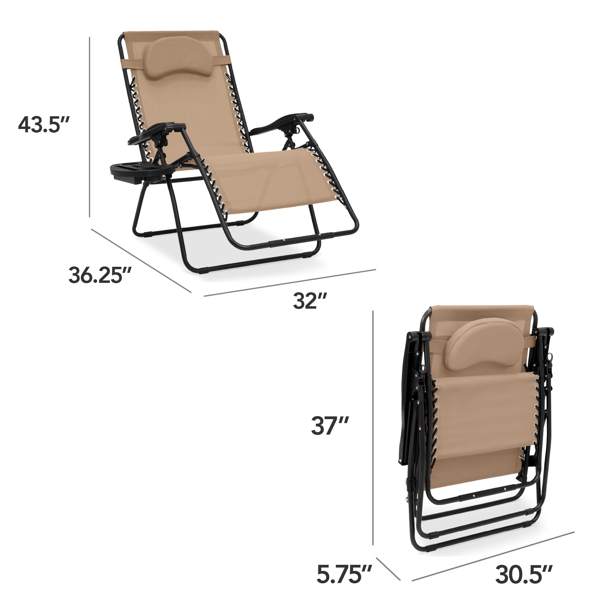 Oversized Zero-Gravity Recliner Lounger with Cup Holder and Plush Pillow