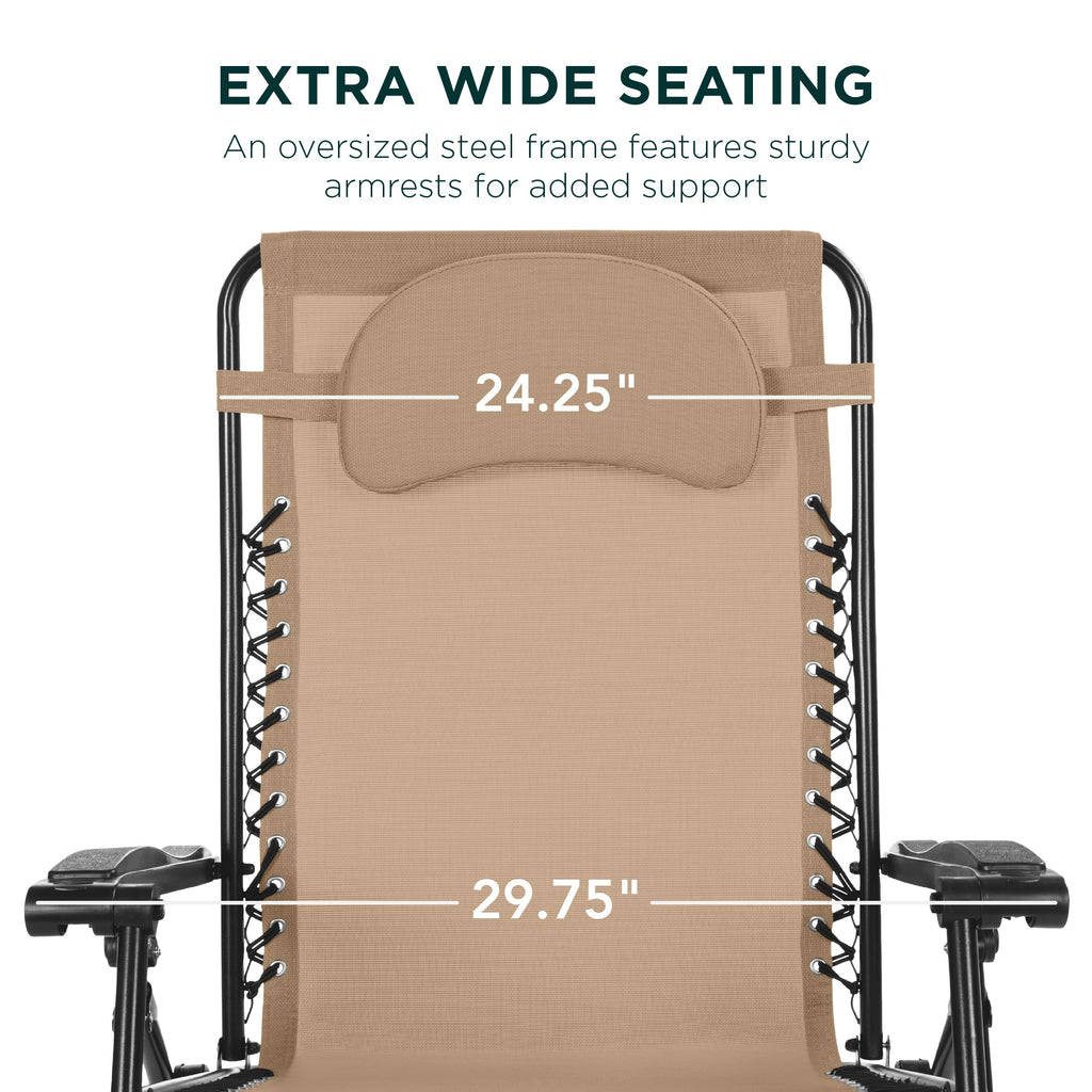 Oversized Zero-Gravity Recliner Lounger with Cup Holder and Plush Pillow