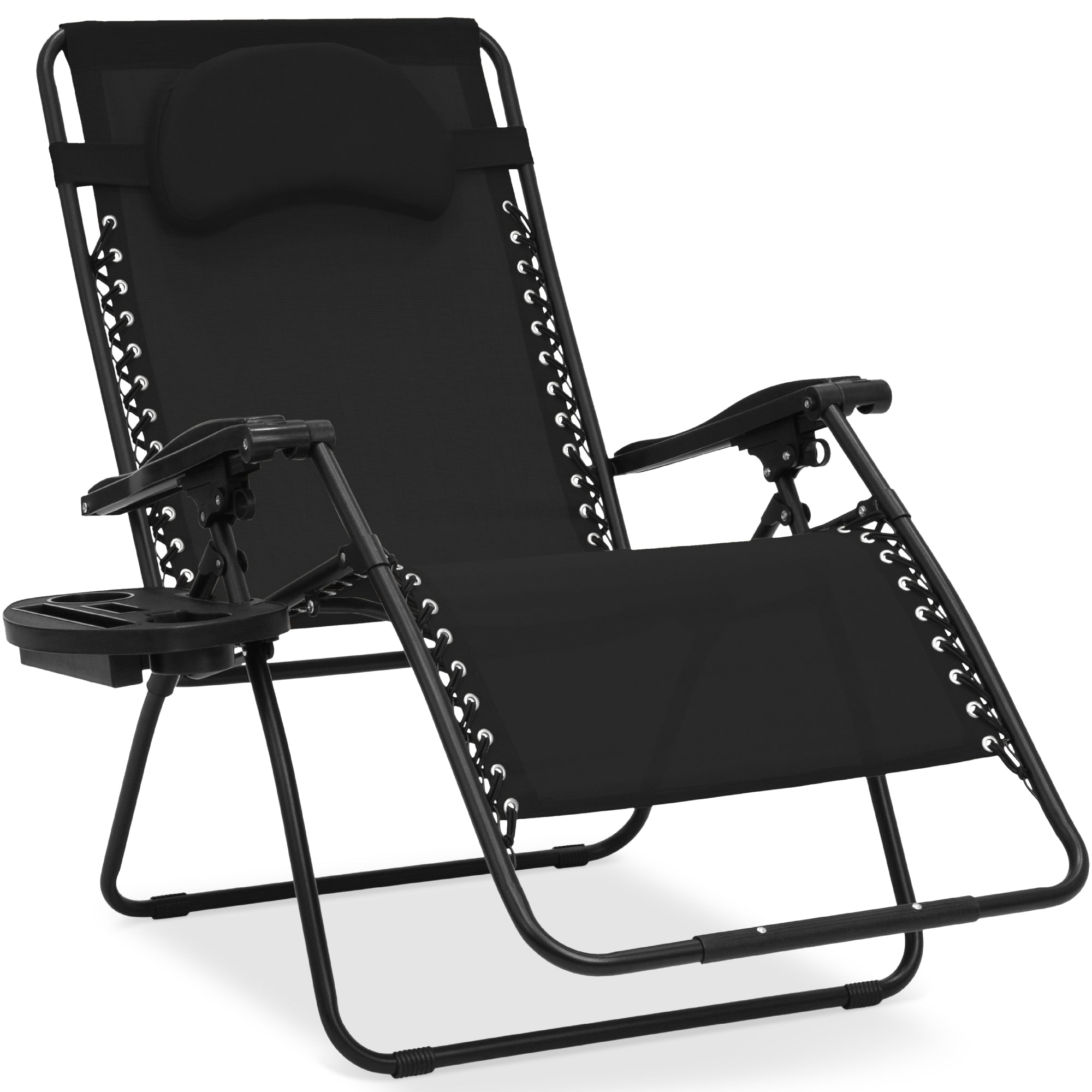 Oversized Zero-Gravity Recliner Lounger with Cup Holder and Plush Pillow