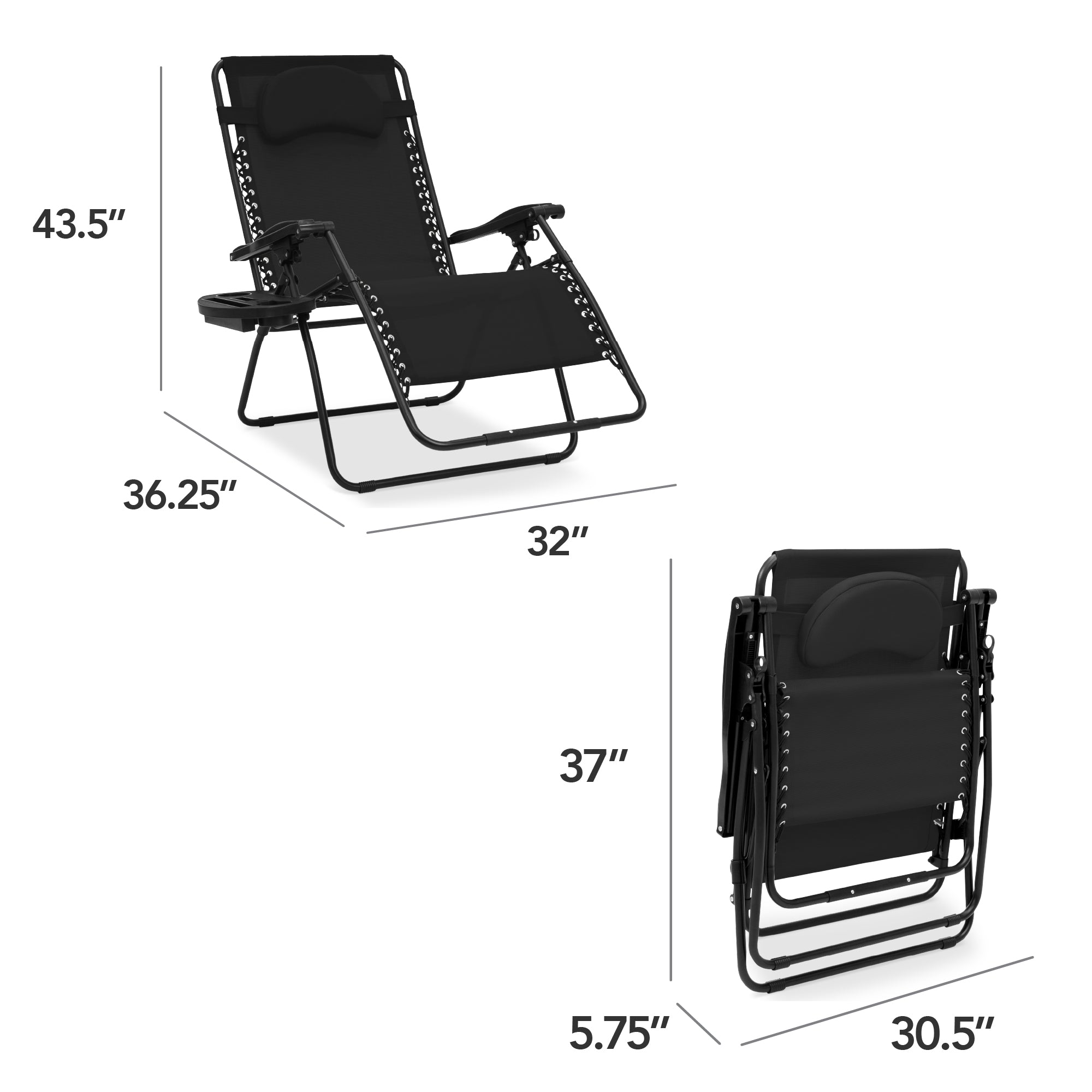 Oversized Zero-Gravity Recliner Lounger with Cup Holder and Plush Pillow
