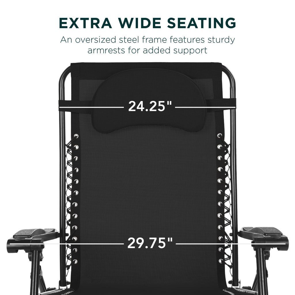 Oversized Zero-Gravity Recliner Lounger with Cup Holder and Plush Pillow