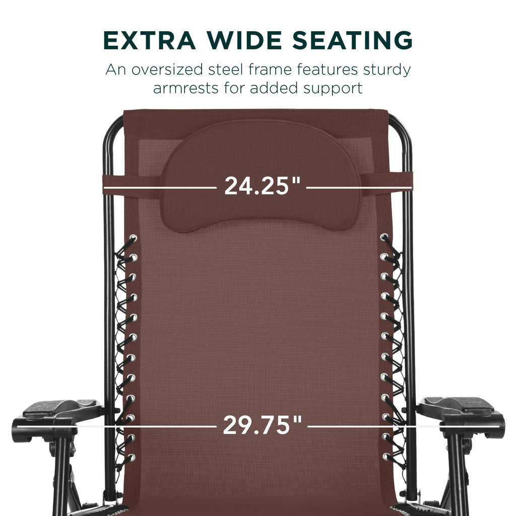 Oversized Zero-Gravity Recliner Lounger with Cup Holder and Plush Pillow