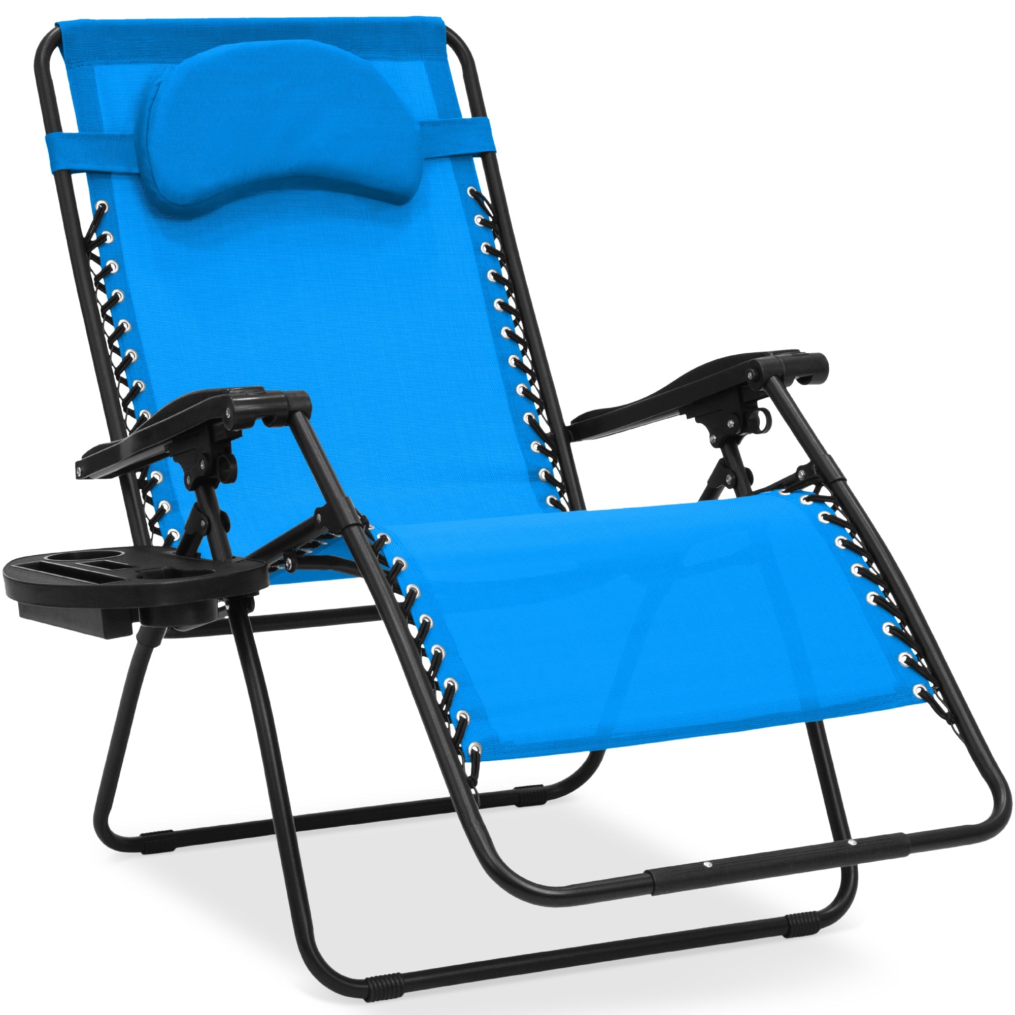 Oversized Zero-Gravity Recliner Lounger with Cup Holder and Plush Pillow