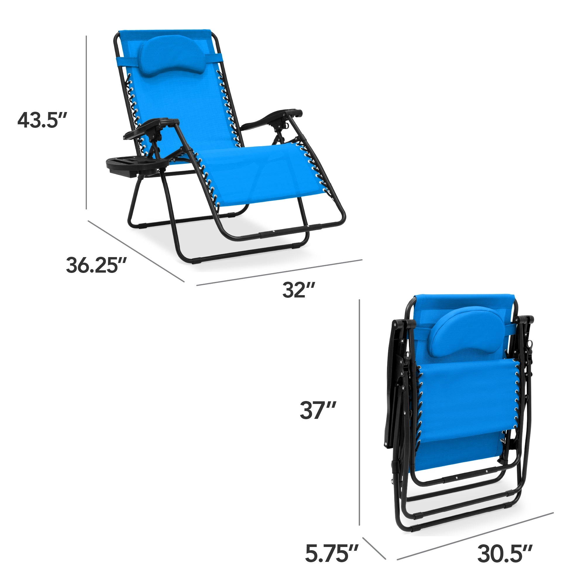 Oversized Zero-Gravity Recliner Lounger with Cup Holder and Plush Pillow