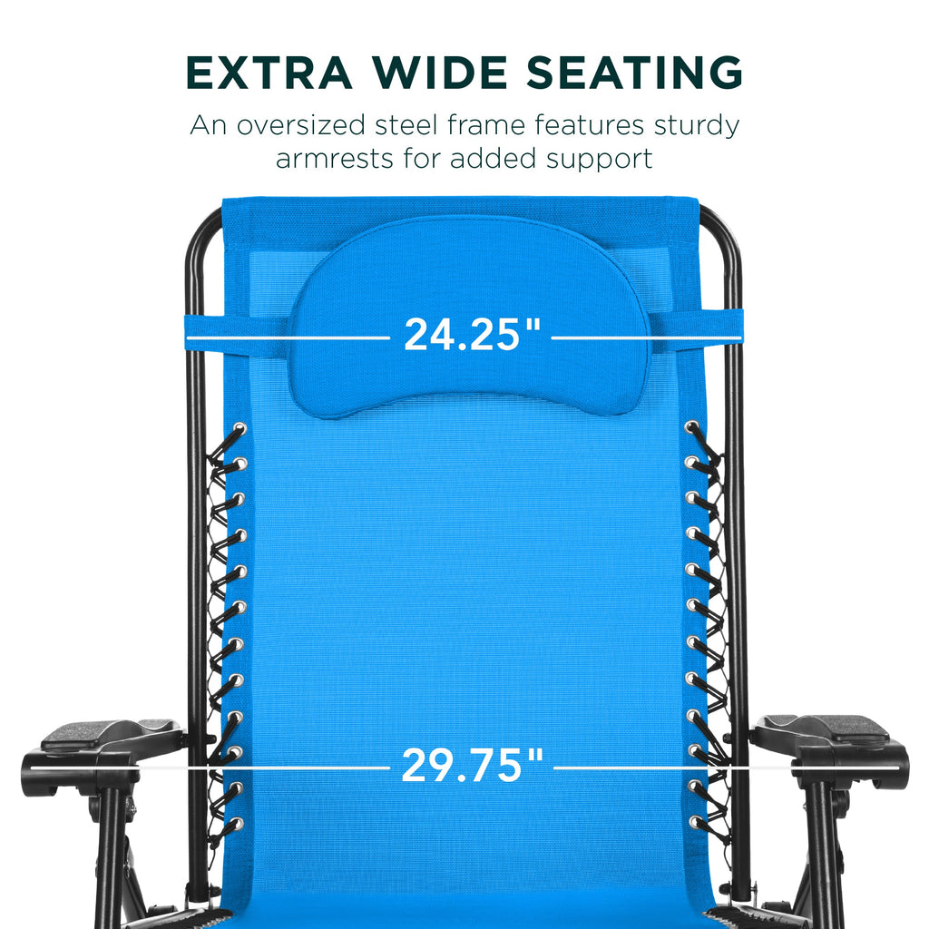 Oversized Zero-Gravity Recliner Lounger with Cup Holder and Plush Pillow