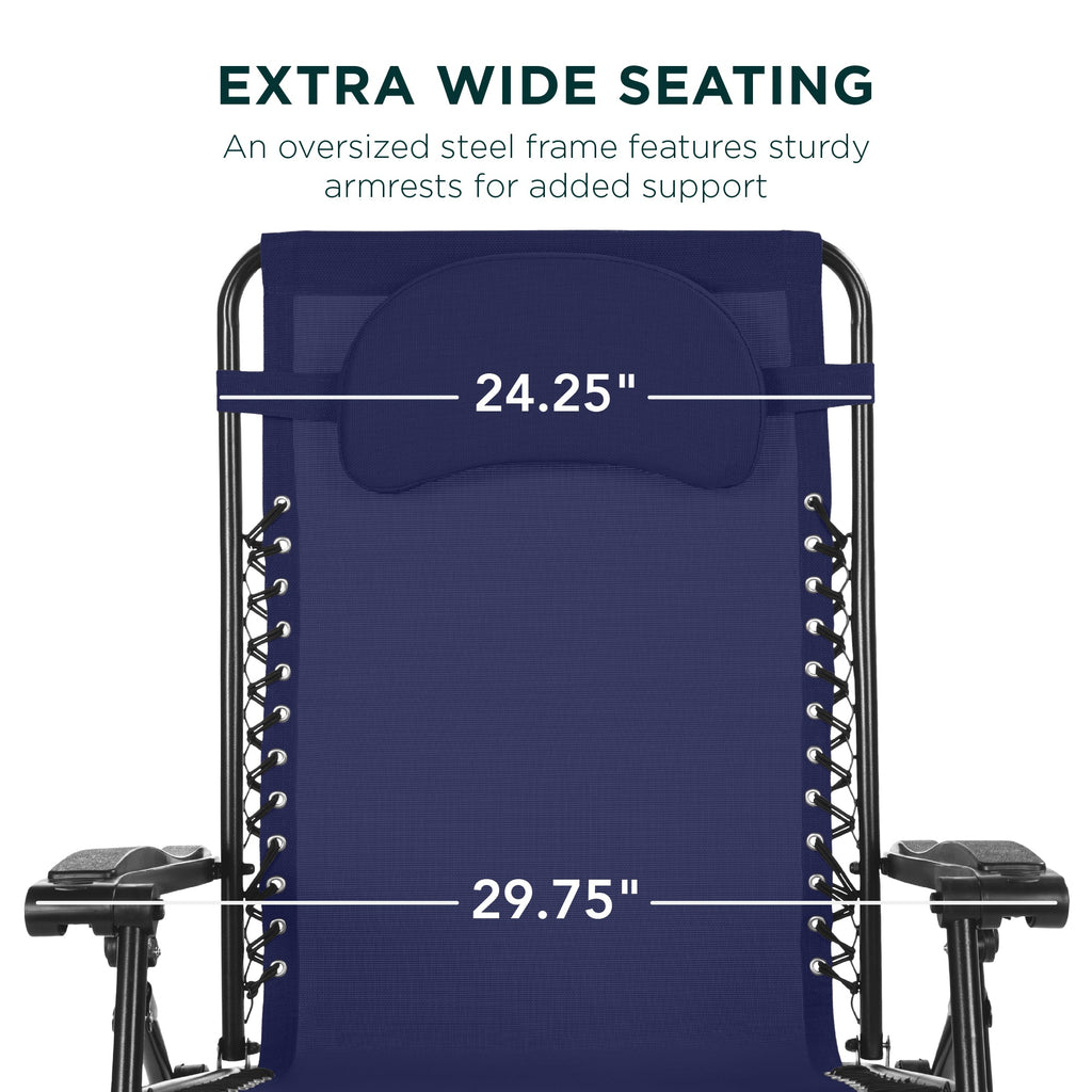 Oversized Zero-Gravity Recliner Lounger with Cup Holder and Plush Pillow