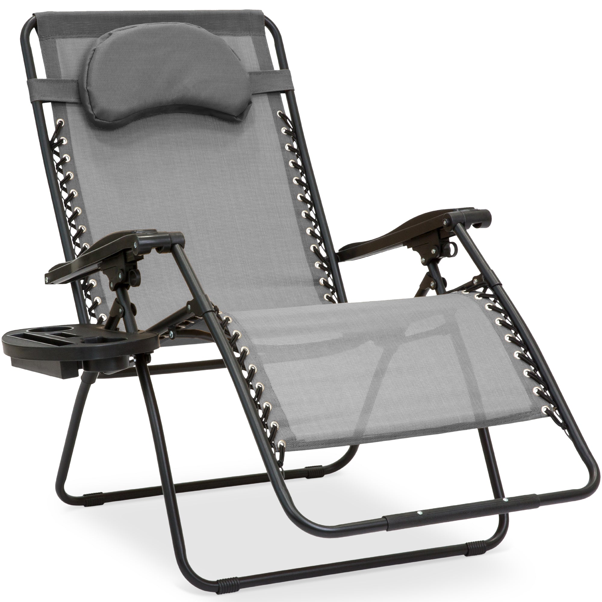 Oversized Zero-Gravity Recliner Lounger with Cup Holder and Plush Pillow