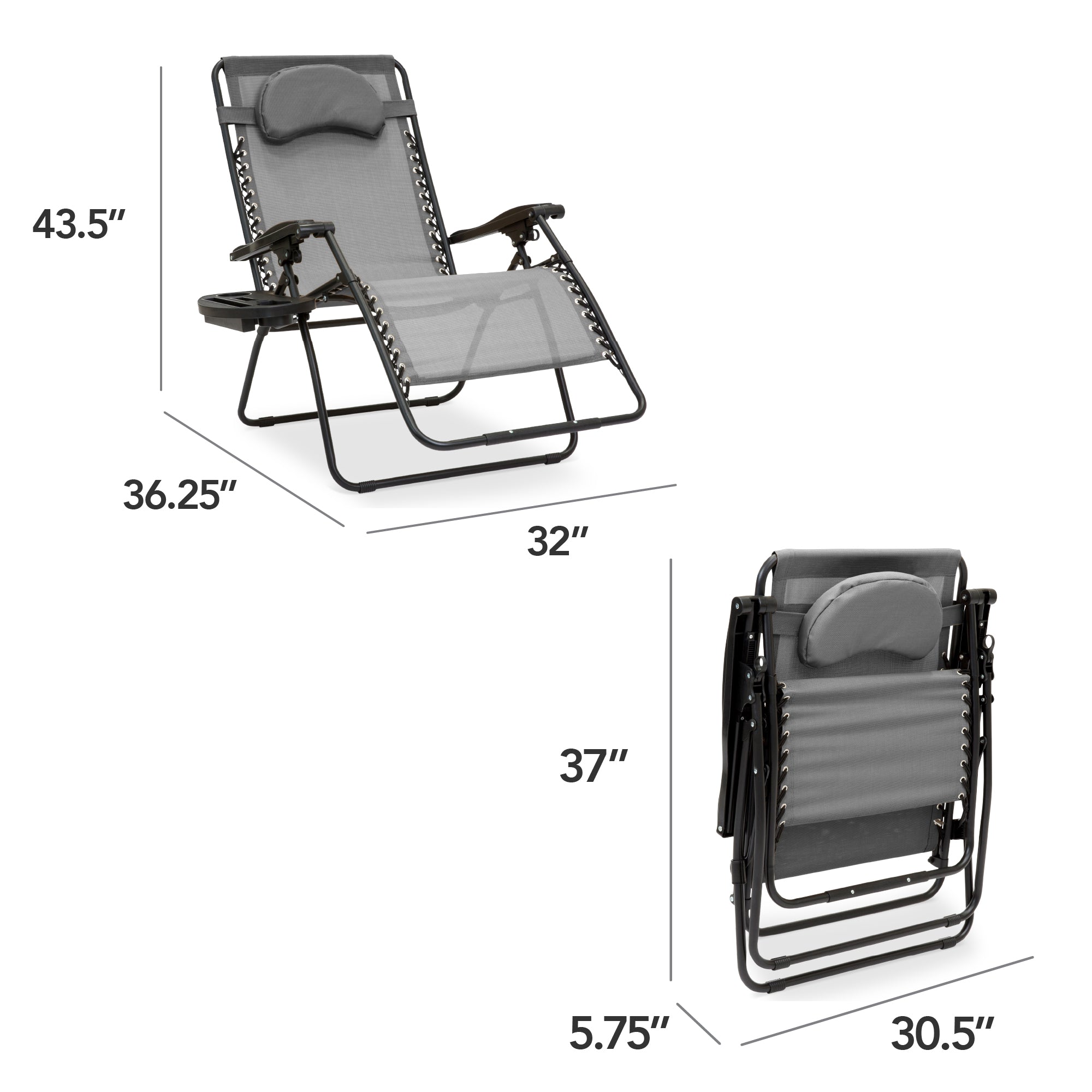 Oversized Zero-Gravity Recliner Lounger with Cup Holder and Plush Pillow