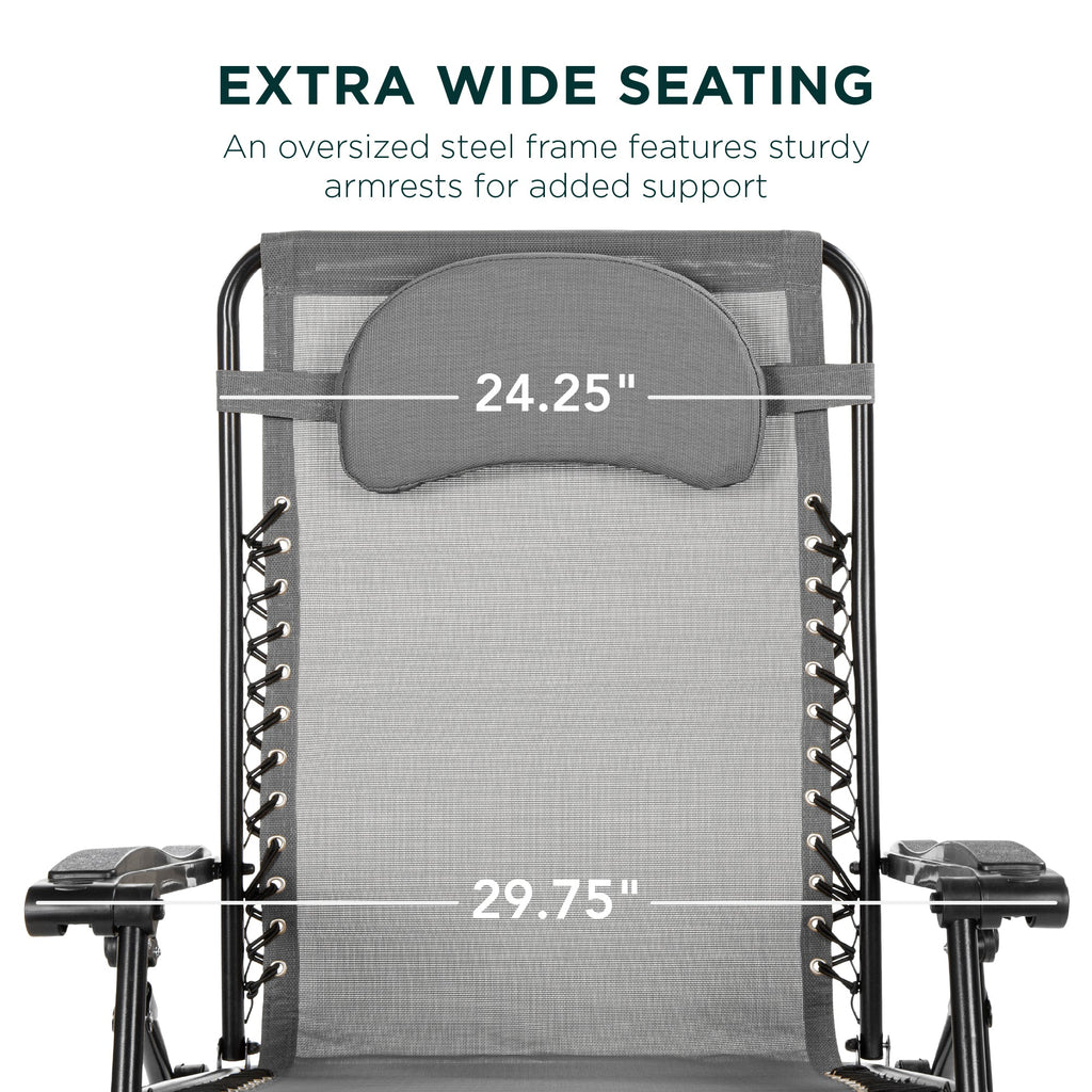 Oversized Zero-Gravity Recliner Lounger with Cup Holder and Plush Pillow
