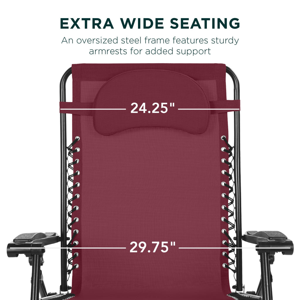 Oversized Zero-Gravity Recliner Lounger with Cup Holder and Plush Pillow