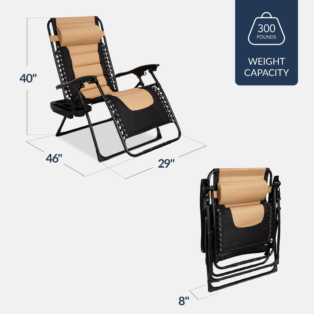 Luxurious Oversized Zero-Gravity Chair — Folding Recliner with Padded Comfort, Headrest and Side Tray