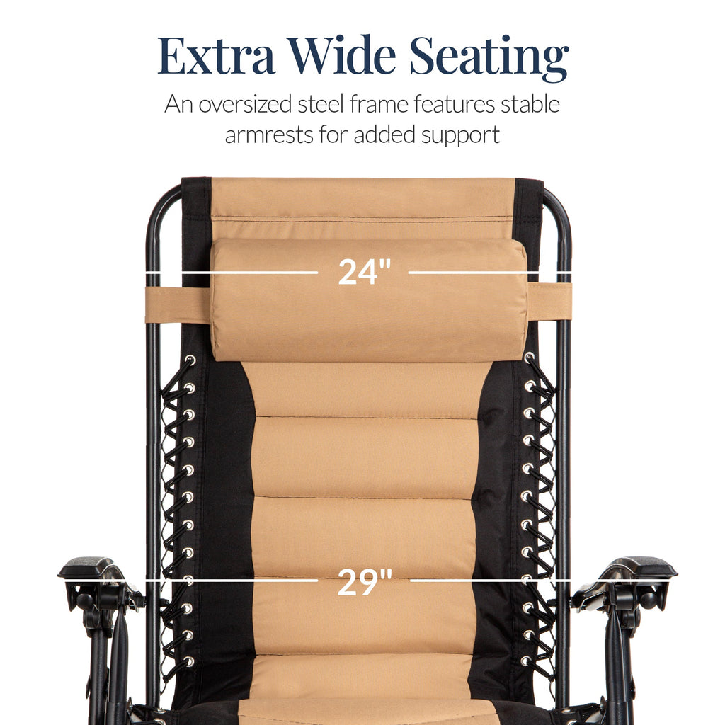 Luxurious Oversized Zero-Gravity Chair — Folding Recliner with Padded Comfort, Headrest and Side Tray