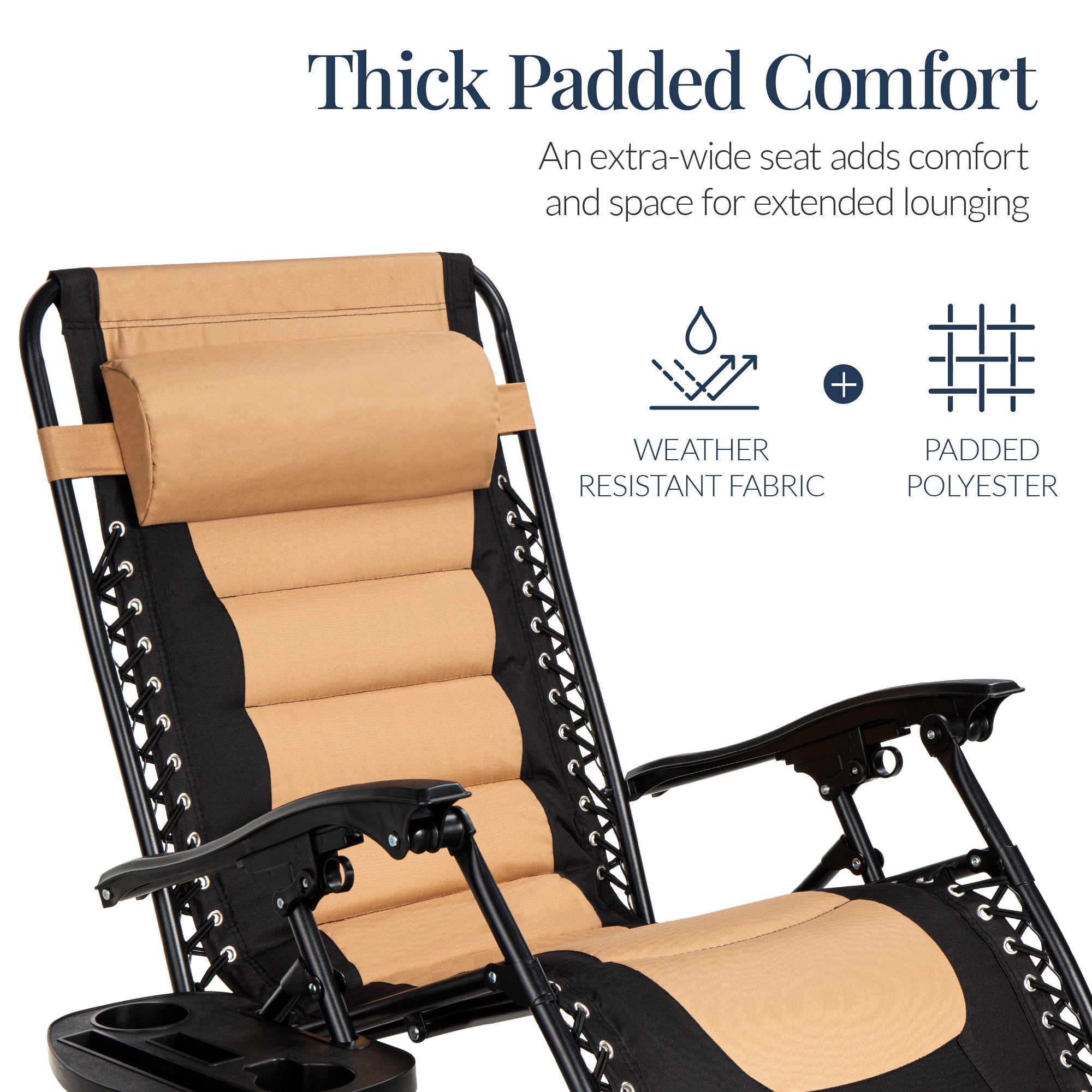 Luxurious Oversized Zero-Gravity Chair — Folding Recliner with Padded Comfort, Headrest and Side Tray