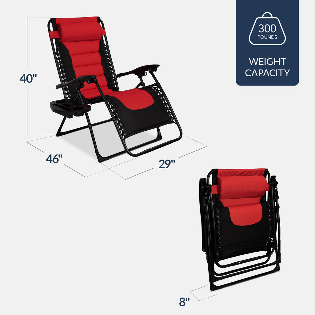 Luxurious Oversized Zero-Gravity Chair — Folding Recliner with Padded Comfort, Headrest and Side Tray