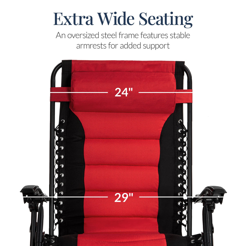 Luxurious Oversized Zero-Gravity Chair — Folding Recliner with Padded Comfort, Headrest and Side Tray