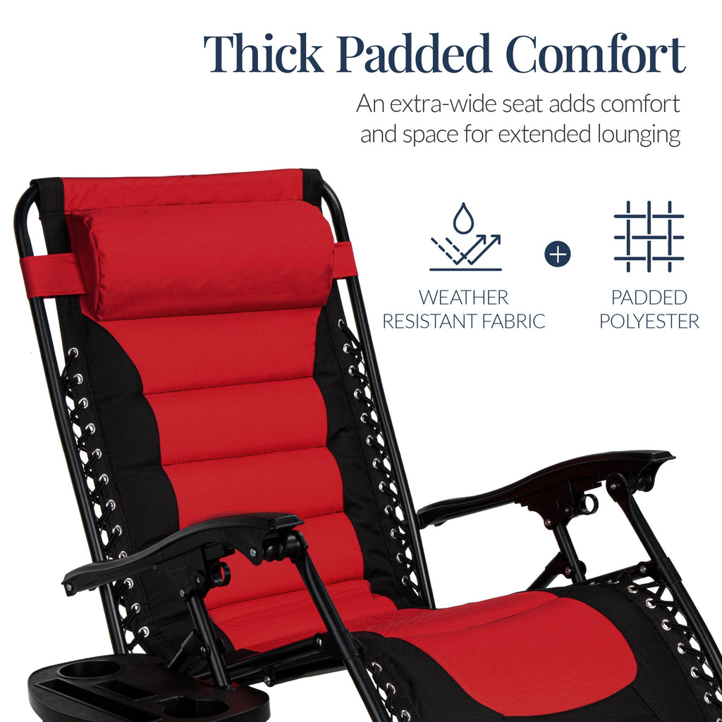 Luxurious Oversized Zero-Gravity Chair — Folding Recliner with Padded Comfort, Headrest and Side Tray