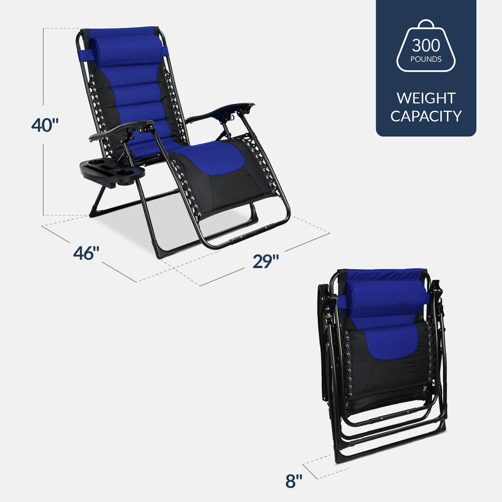 Luxurious Oversized Zero-Gravity Chair — Folding Recliner with Padded Comfort, Headrest and Side Tray