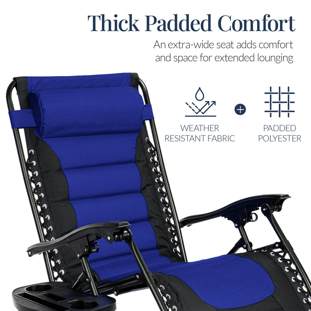Luxurious Oversized Zero-Gravity Chair — Folding Recliner with Padded Comfort, Headrest and Side Tray