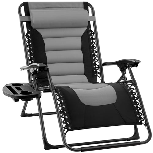 Luxurious Oversized Zero-Gravity Chair — Folding Recliner with Padded Comfort, Headrest and Side Tray