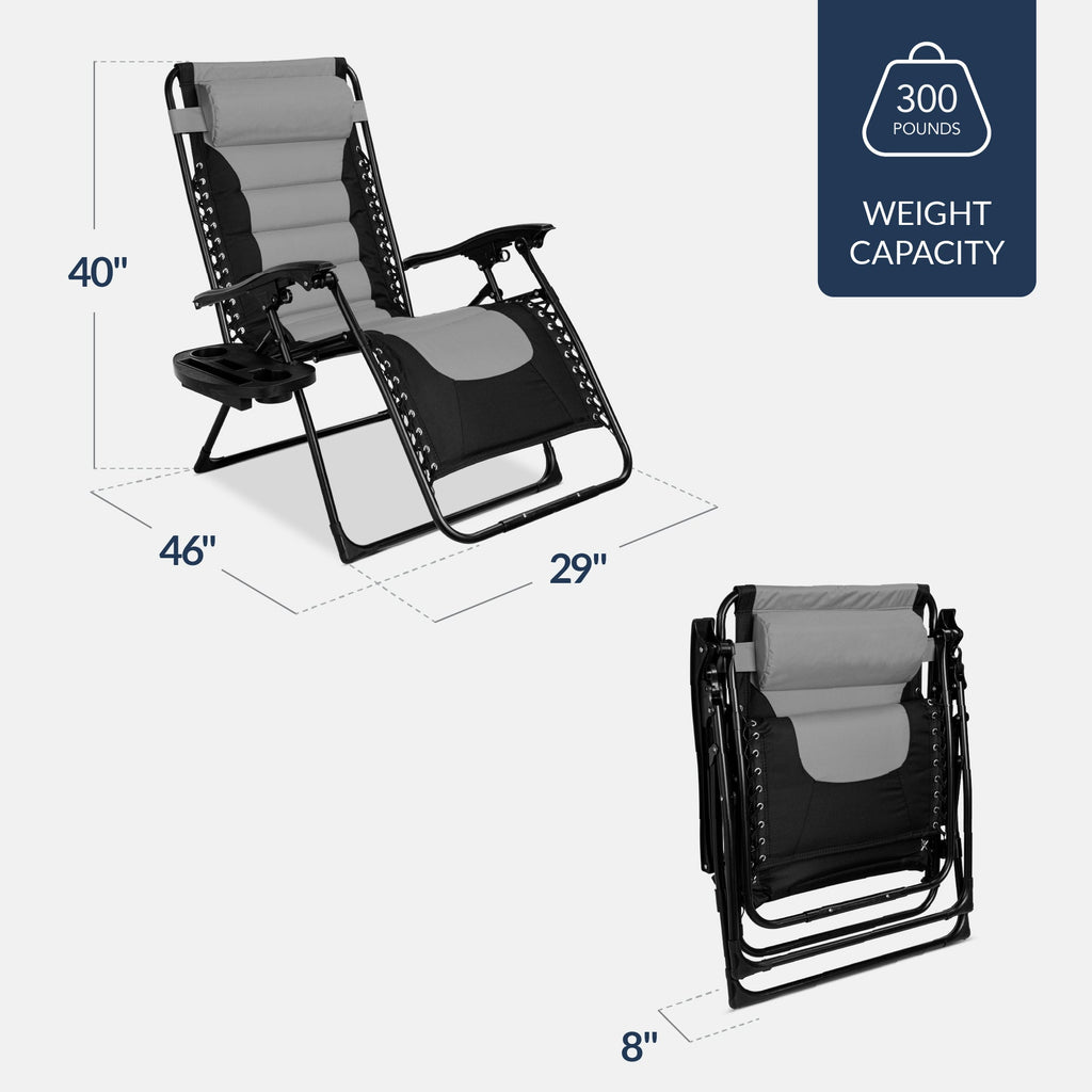 Luxurious Oversized Zero-Gravity Chair — Folding Recliner with Padded Comfort, Headrest and Side Tray
