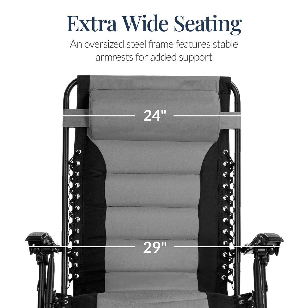 Luxurious Oversized Zero-Gravity Chair — Folding Recliner with Padded Comfort, Headrest and Side Tray