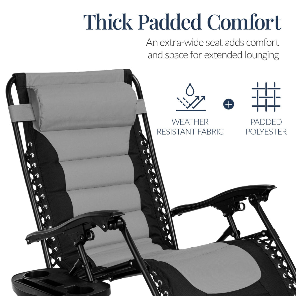 Luxurious Oversized Zero-Gravity Chair — Folding Recliner with Padded Comfort, Headrest and Side Tray