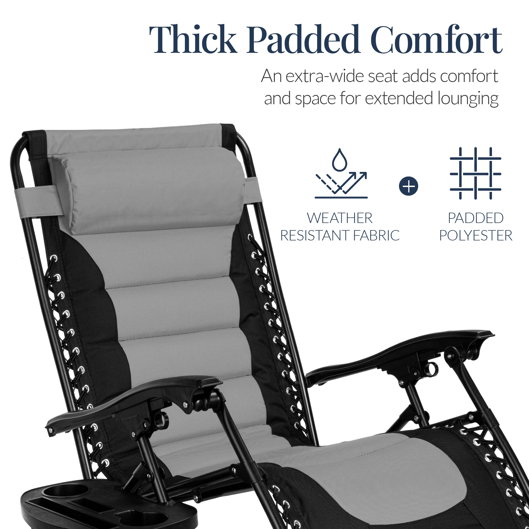 Luxurious Oversized Zero-Gravity Chair — Folding Recliner with Padded Comfort, Headrest and Side Tray