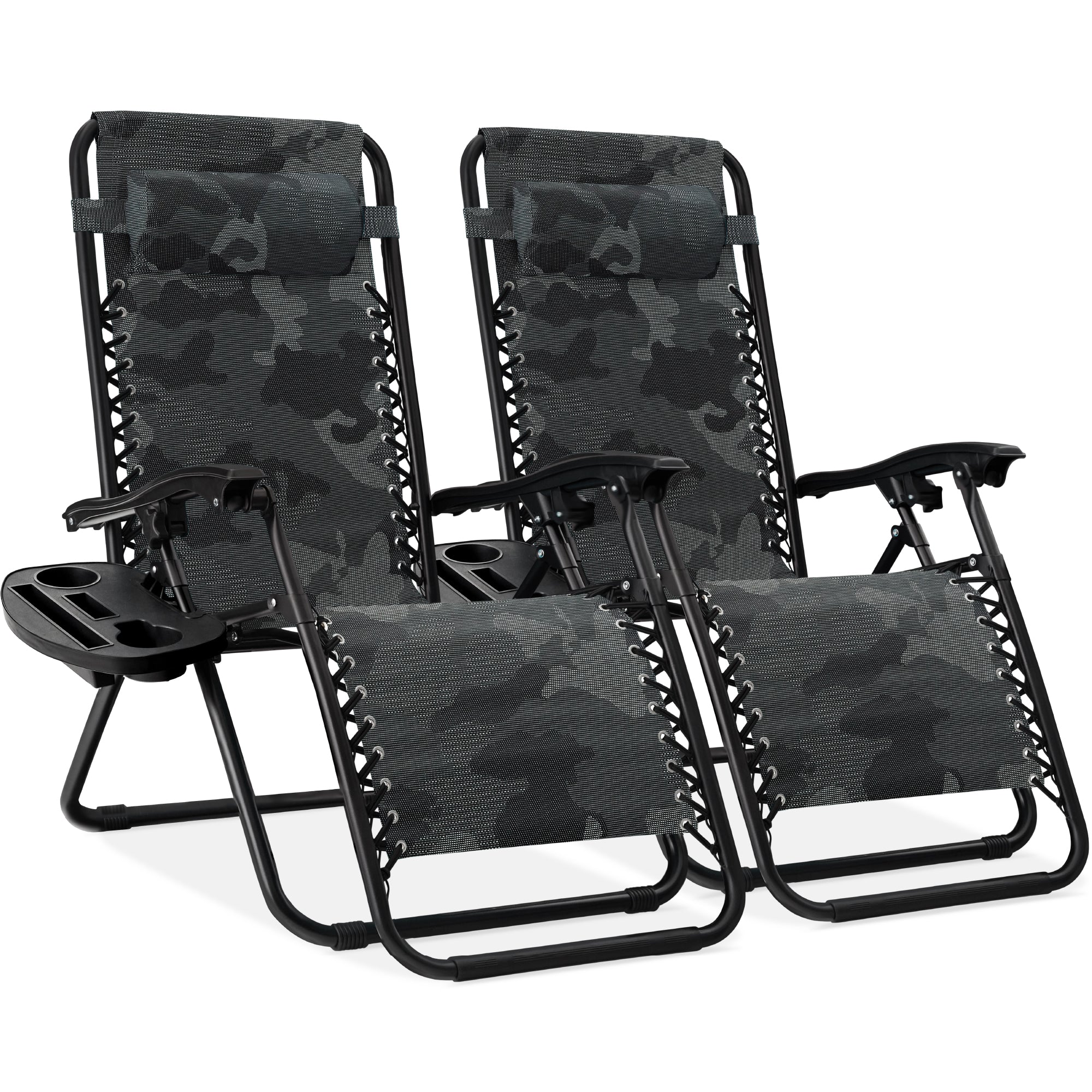 Pair of Adjustable Zero-Gravity Patio Recliners with Cup Holders