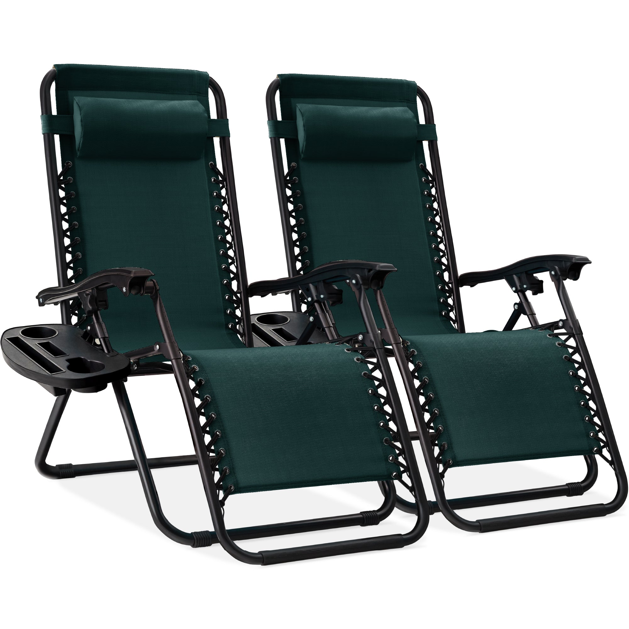 Pair of Adjustable Zero-Gravity Patio Recliners with Cup Holders