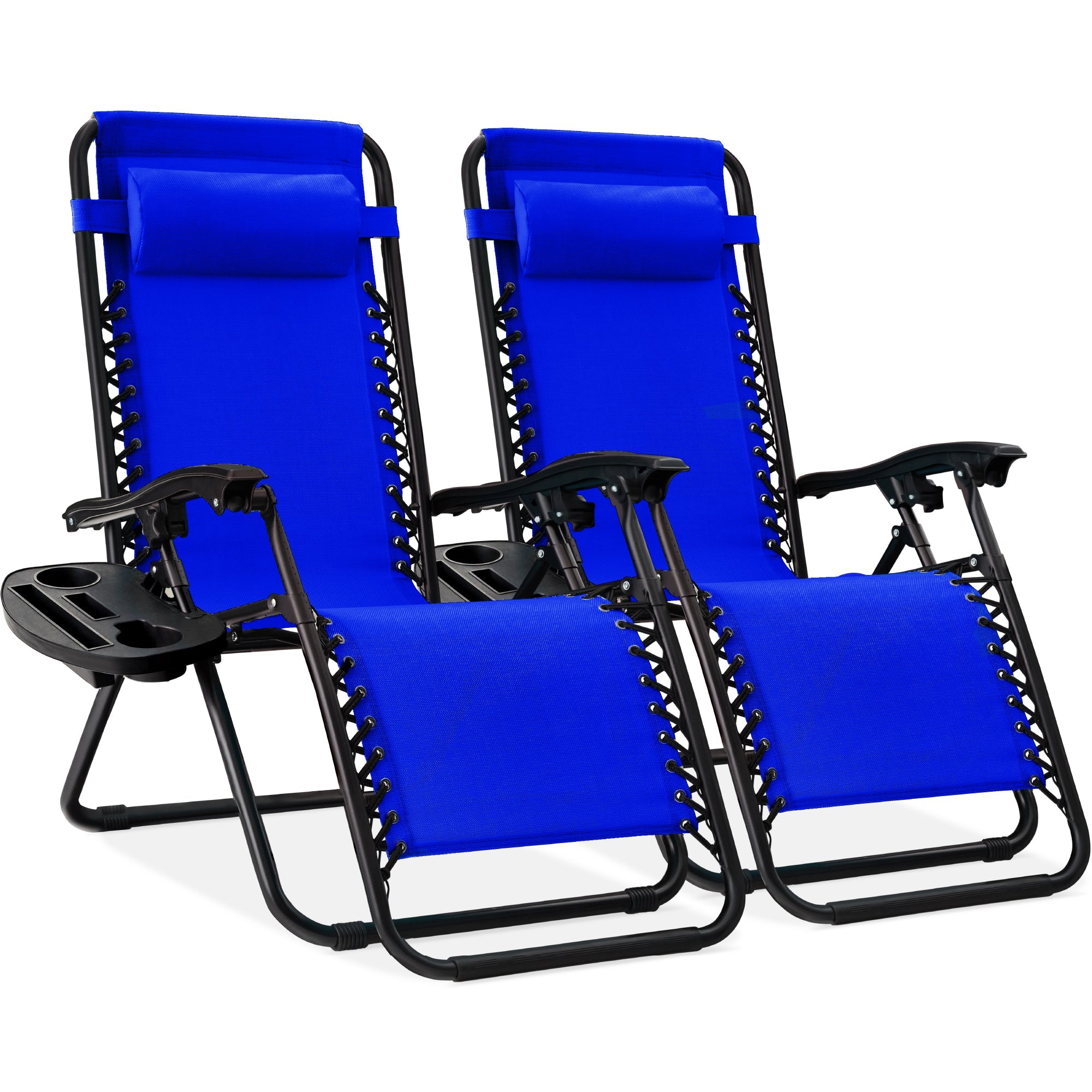 Pair of Adjustable Zero-Gravity Patio Recliners with Cup Holders