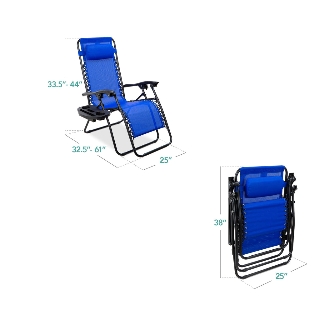 Zero Gravity Recliner Chairs - Set of 2 with Cup Holder Trays