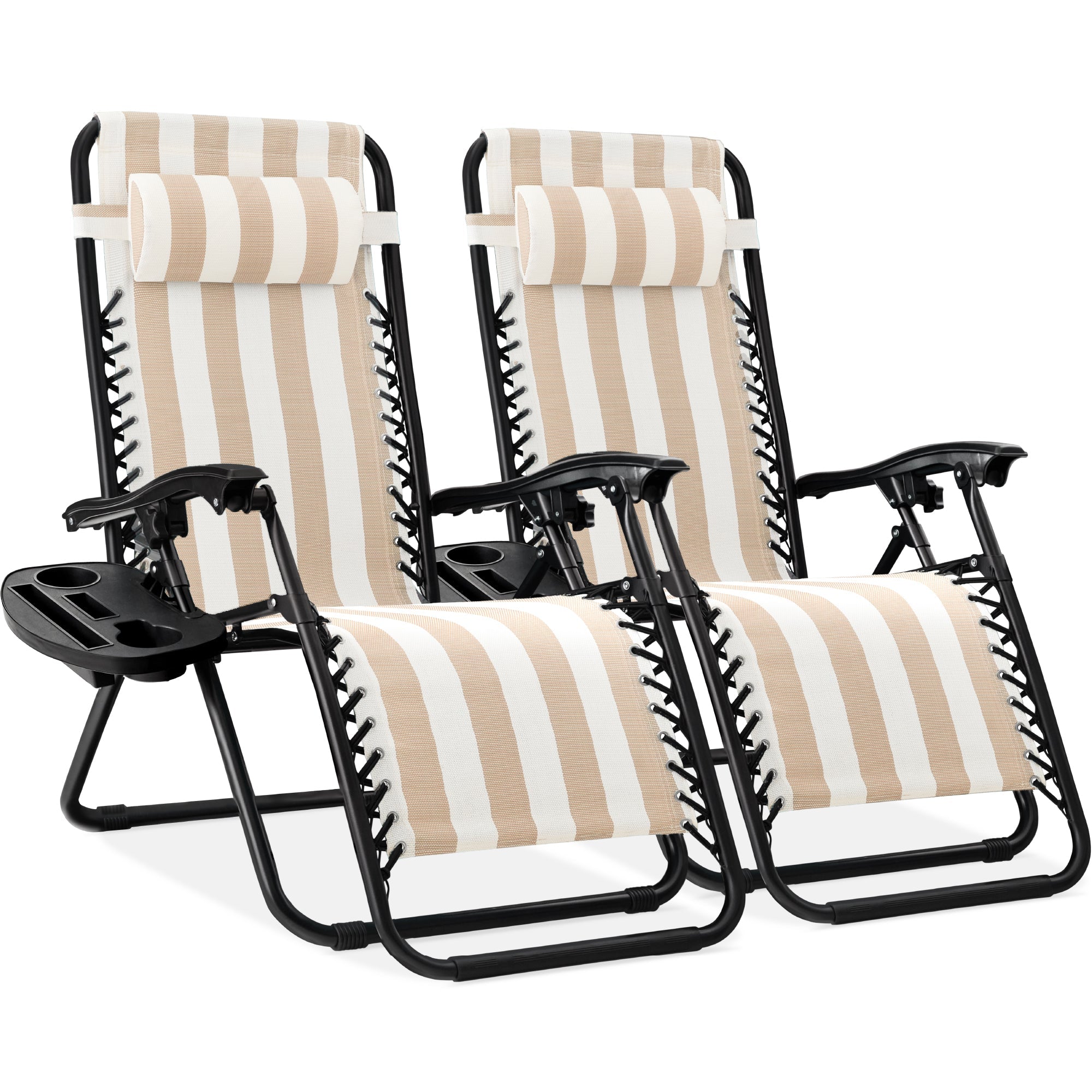Pair of Adjustable Zero-Gravity Patio Recliners with Cup Holders