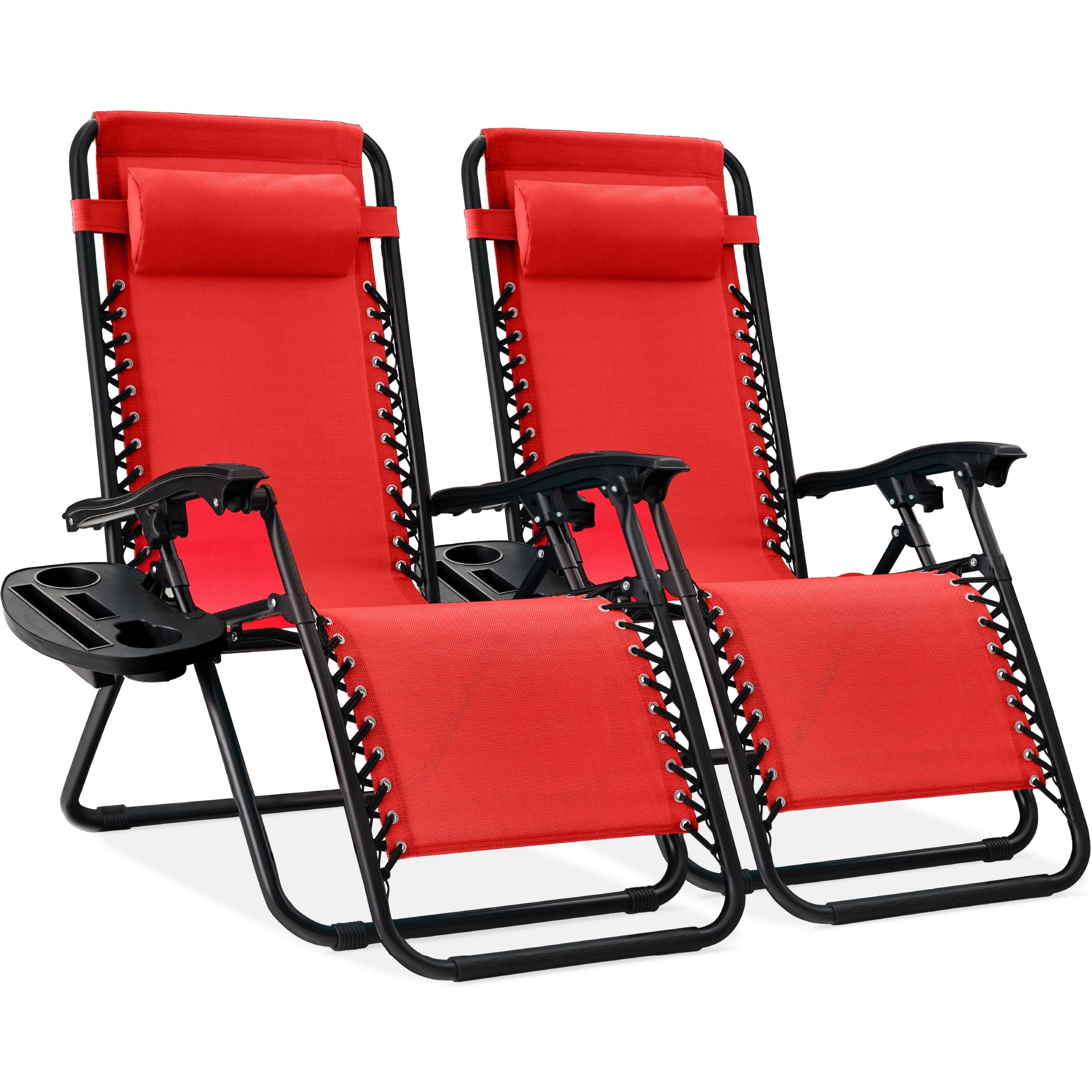 Pair of Adjustable Zero-Gravity Patio Recliners with Cup Holders