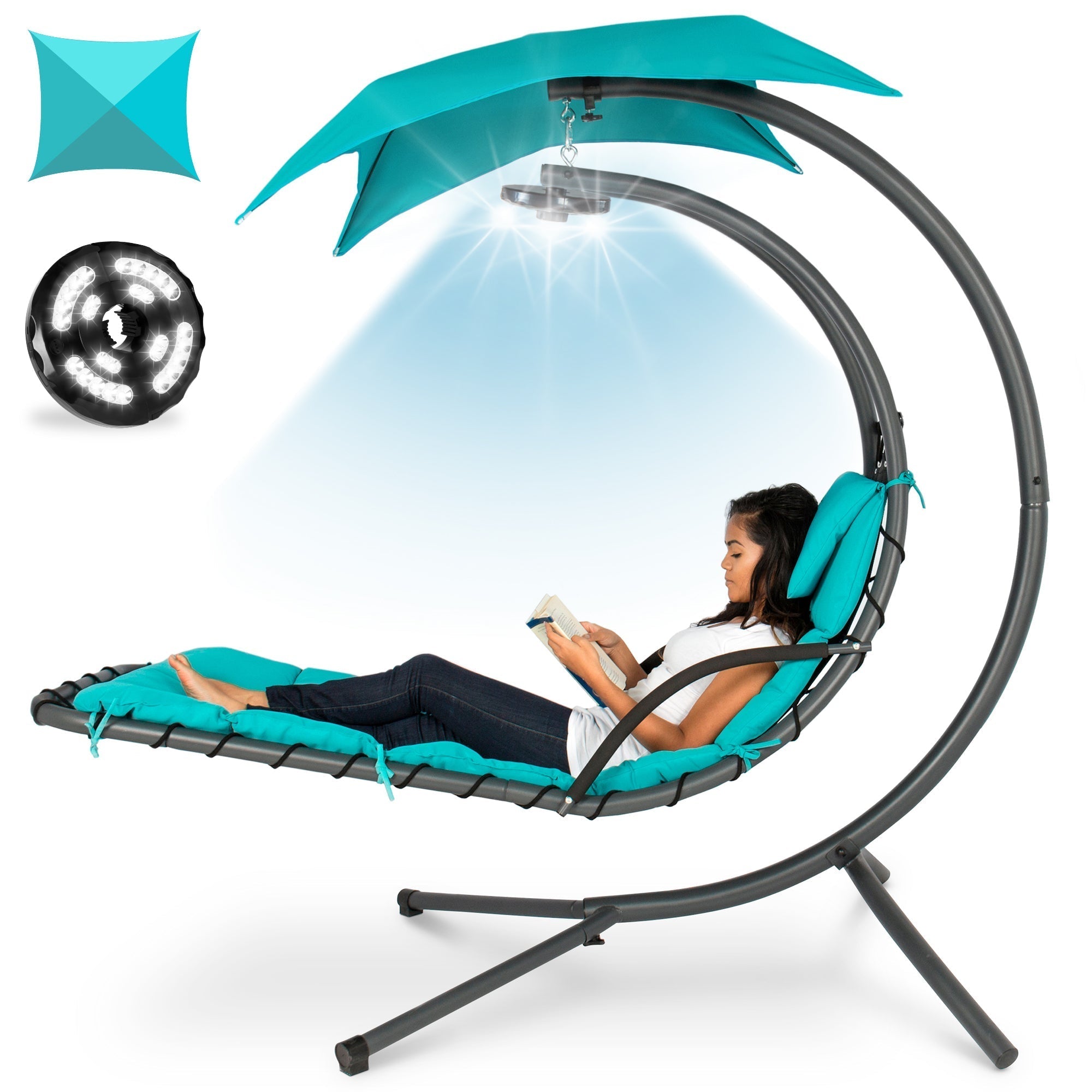 Curved Hanging Chaise with Canopy (Optional LED Light)
