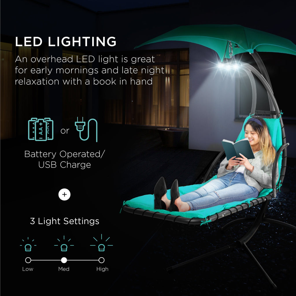 Curved Hanging Chaise with Canopy (Optional LED Light)