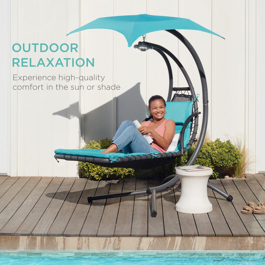 Curved Hanging Chaise with Canopy (Optional LED Light)