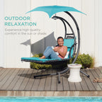 Curved Hanging Chaise with Canopy (Optional LED Light)