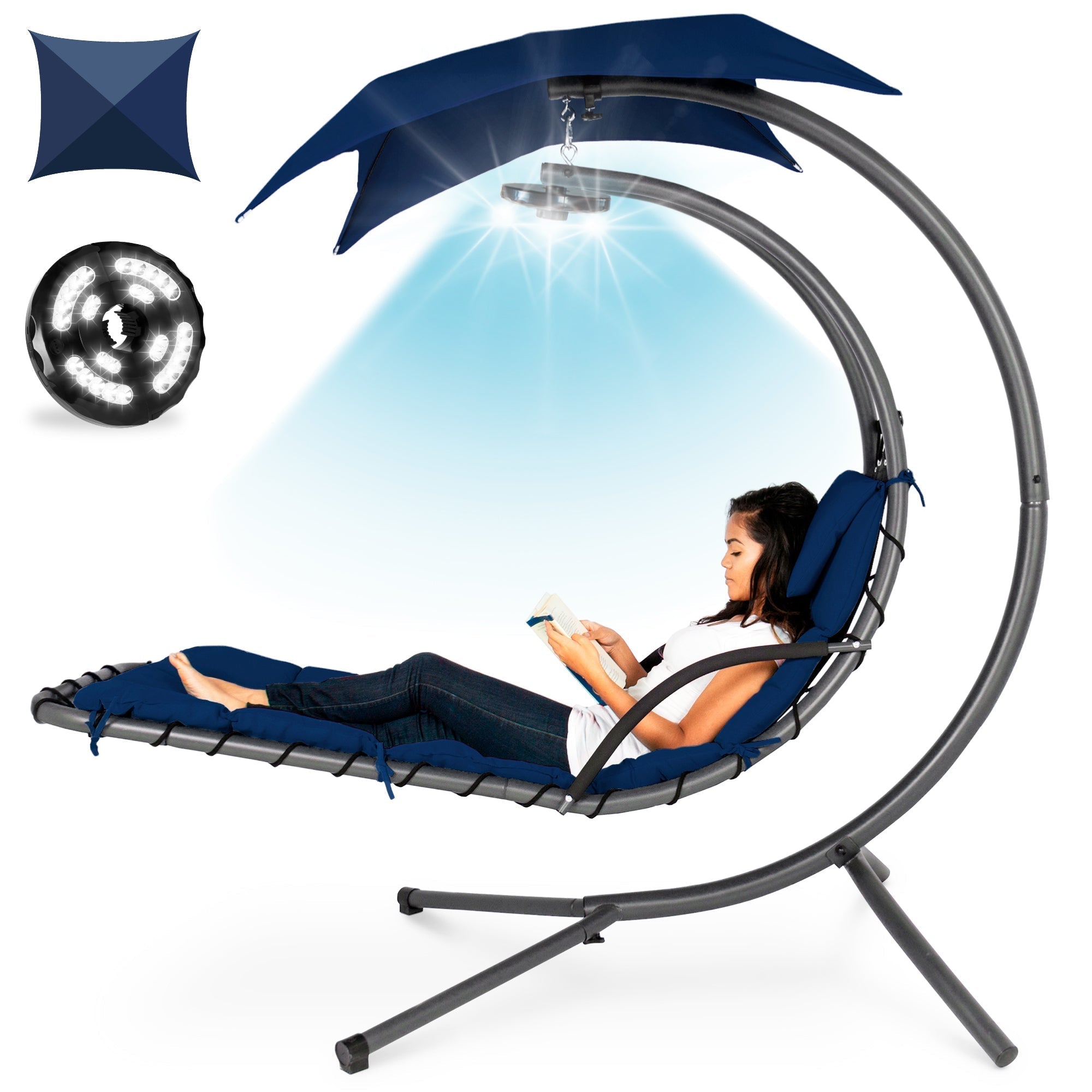 Curved Hanging Chaise with Canopy (Optional LED Light)