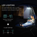 Curved Hanging Chaise with Canopy (Optional LED Light)